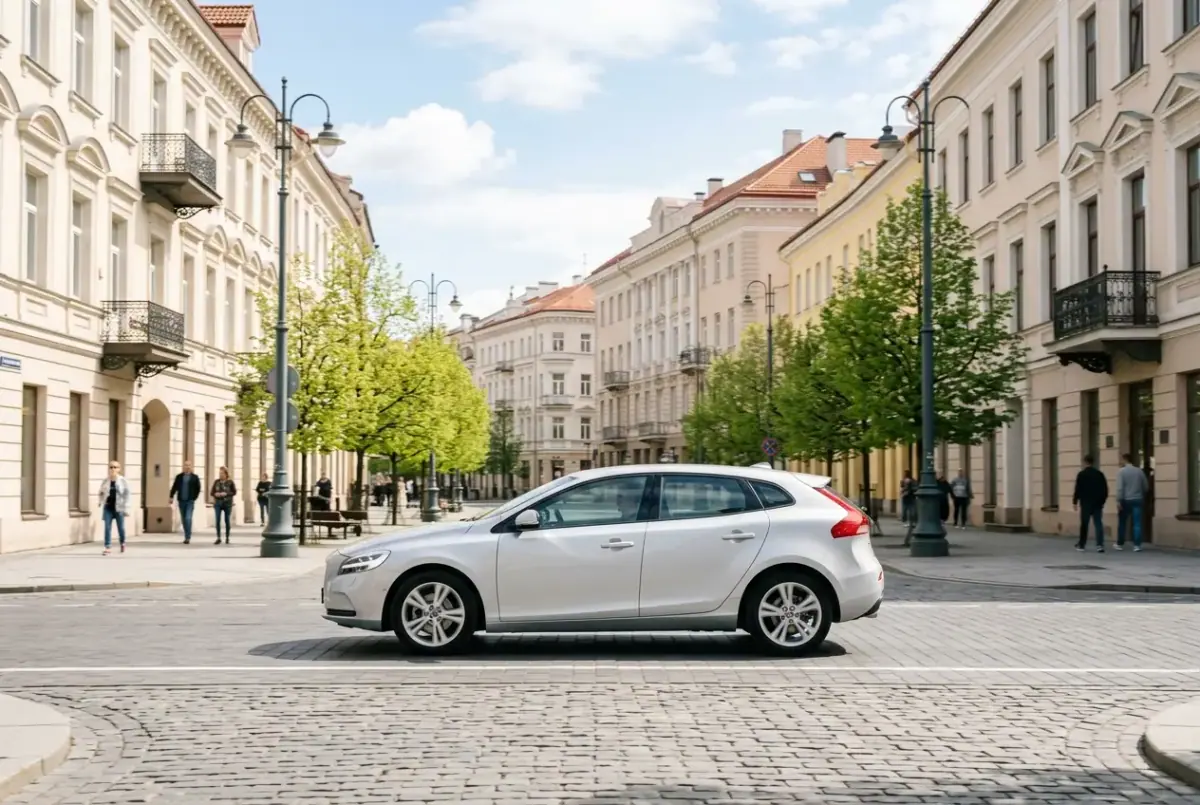 Iliustracija: automobilis miesto gatvėje